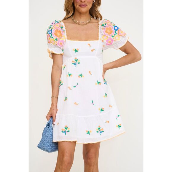 Jacquie the Label Julianna Embroidered Mini Dress Brunch Summer size S NWT - Picture 1 of 8